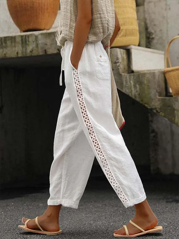 Hollow Casual Women's Cotton And Linen Trousers Pants