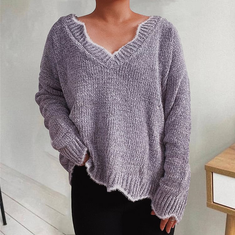 Vefave Vintage Solid Chenille Wavy Loose Sweater