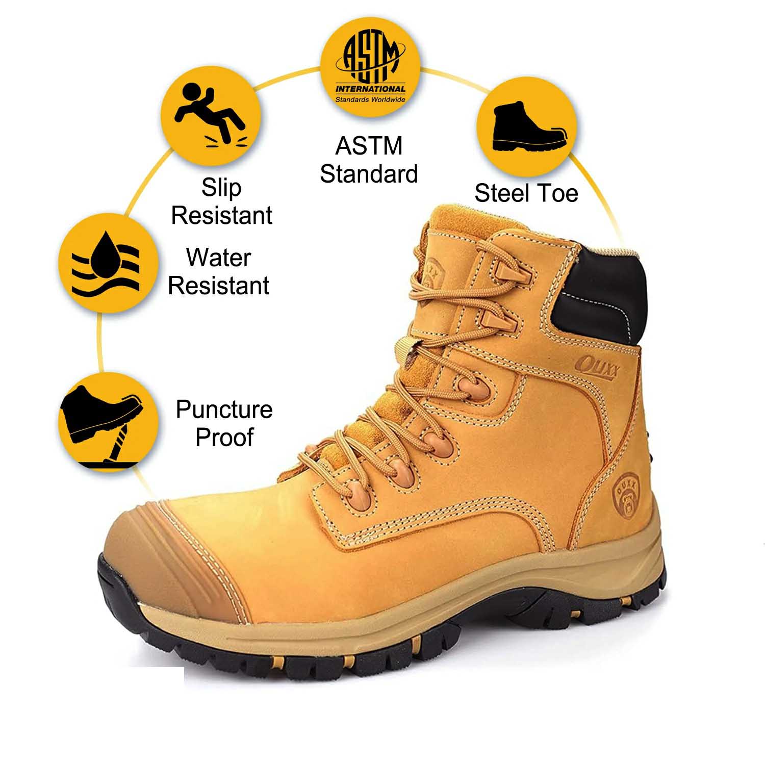 Men s Steel Toe Waterproof Leather Kevlar Puncture Resistant EH Welding Logging Roofing Construction Mechanic Electrician Factory Work Boots OUXX Safety Work Boots Store