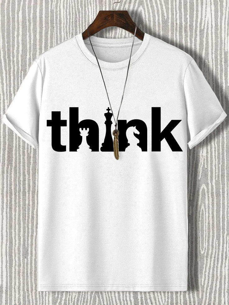 Men's Chess Think Print Cotton Casual T-Shirt