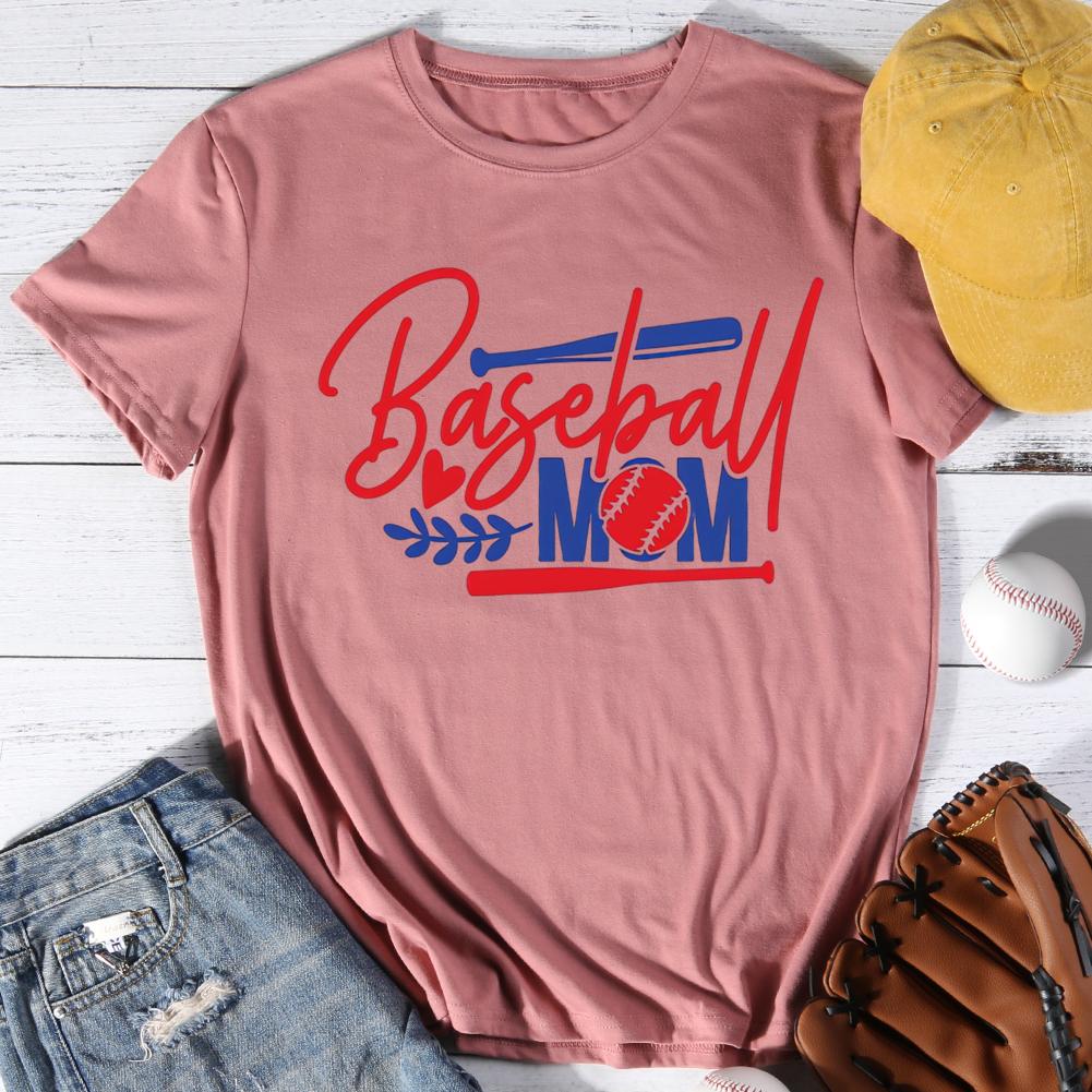 Baseball Mom Round Neck T-shirt-0025487-Guru-buzz
