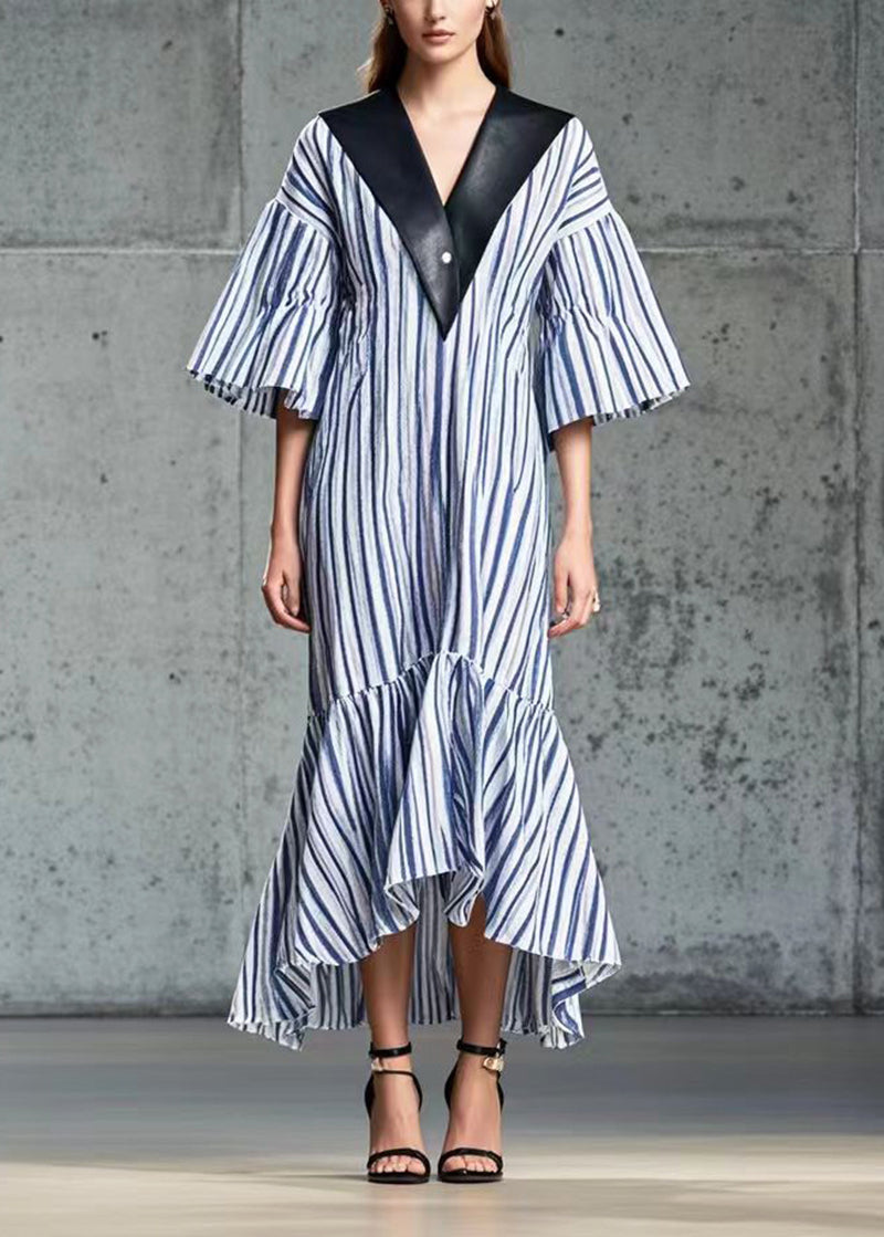 BLUE FRENCH LACE STRIPE DRESS