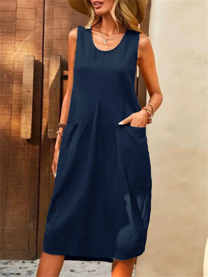 Women's Dresses Loose Sleeveless Solid Colours Loose U Neck Dresses Casual-JRSEE