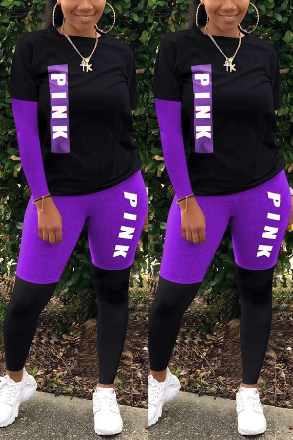 Fashion Letter Patchwork Print Two Piece - BlackFridayBuys