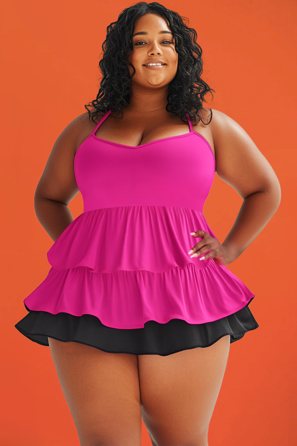 Sexy Pink White Blue Chevron Star High Waist Plus Size Two Piece Swimsuit