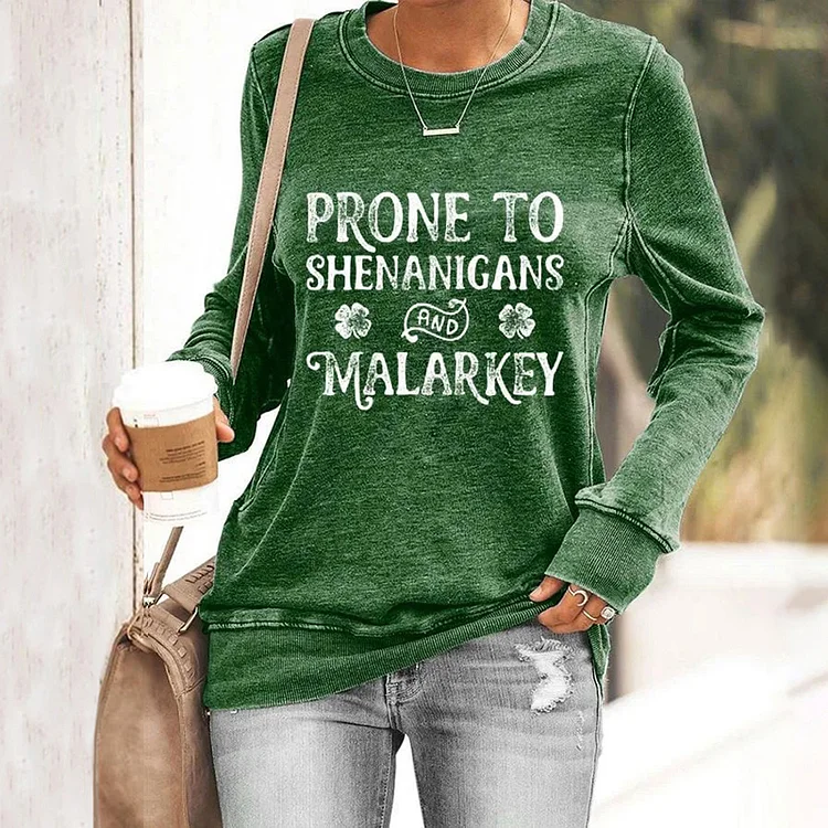 Comstylish Women's Prone to Shenanigans and Malarkey Print Casual Sweatshirt