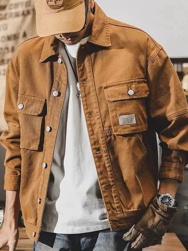Men's American Retro Washed Multi Pocket Jacket