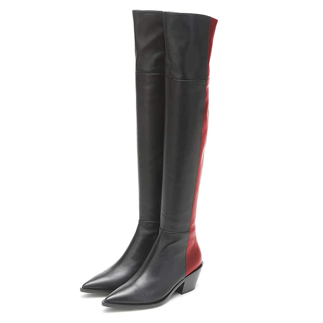Multicolor Pointed Toe Vegan Leather Boots Spool Heel Skinny Thigh High Boots Nicepairs