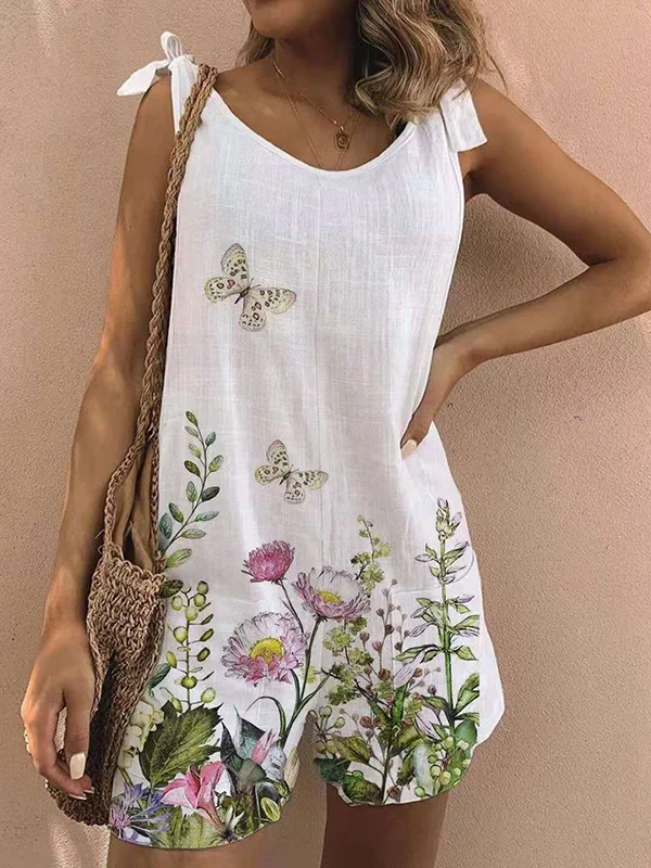 Butterfly Art Painting Series Printed Short Jumpsuit