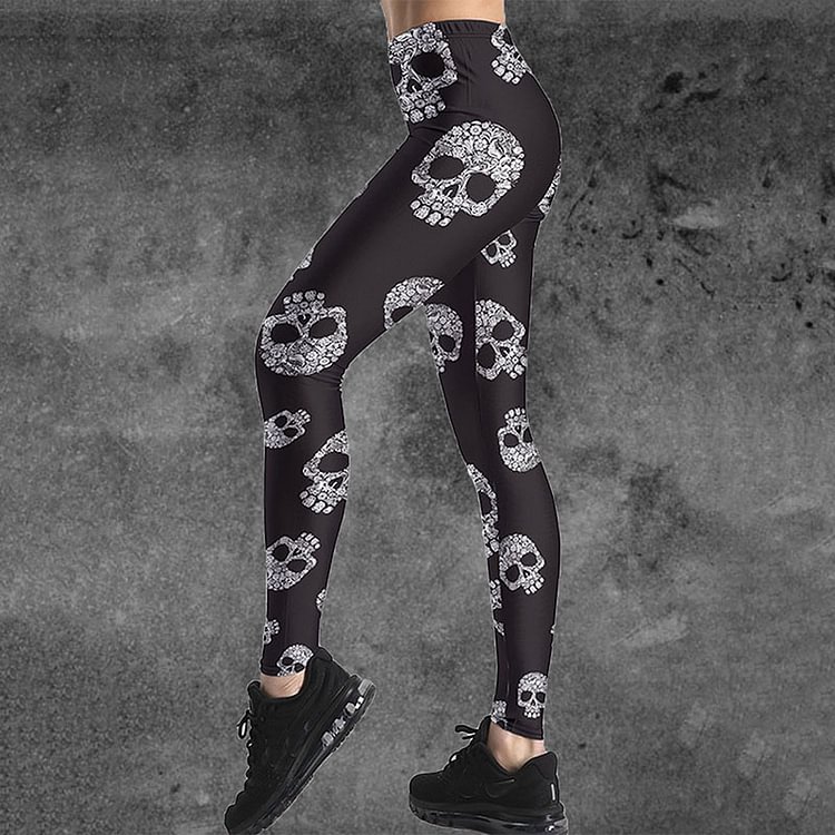 Comstylish Skull Print Breathable Slim Leggings
