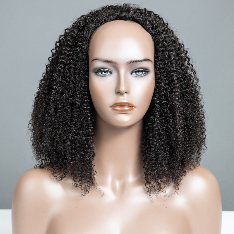 Kinky Curly Virgin Human Hair Clip in 3 4 Half Wig