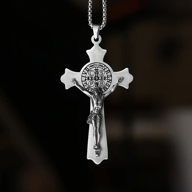 Rock Jesus Cross Amulet Stainless Steel Necklace