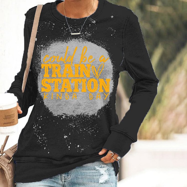 VChics Could Be A Train Station Kinda Day Print Casual Sweatshirt