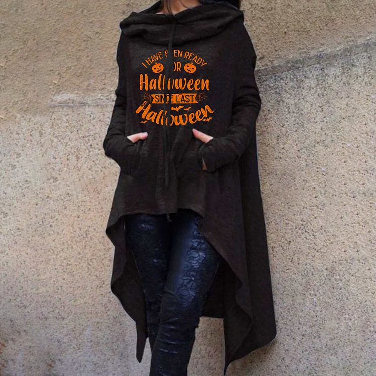 Halloween Pumpkin Print Irregular Hoodie