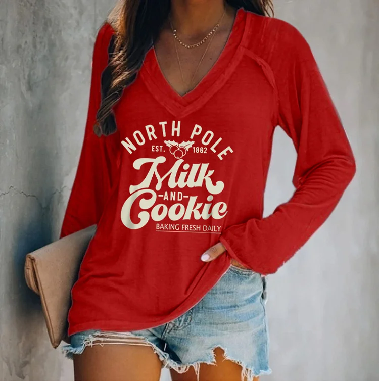 Women's Colorful Christmas North Pole Milk & Cookie Co. Baking Fresh Daily Sweatshirt