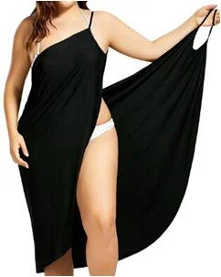 Women Beach Dress Sexy Sling Becah Wear Dress Sarong Bilini Cover Up Warp Pareo Dresses Towel Backless  Swimwear Femme Plus Size Black Dresses-Cosfine