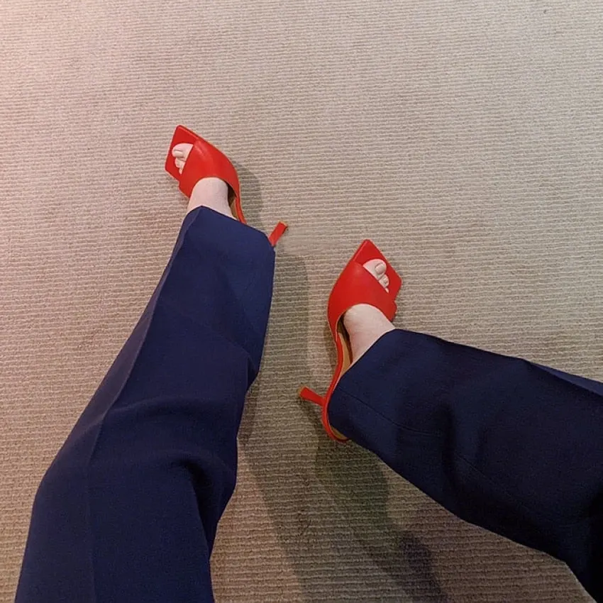 VCSHOES Square Toe Heels Sandals Slippers Mules Sandals