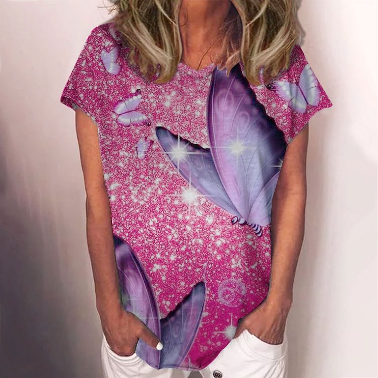Casual Butterfly Print Crew Neck T-Shirt