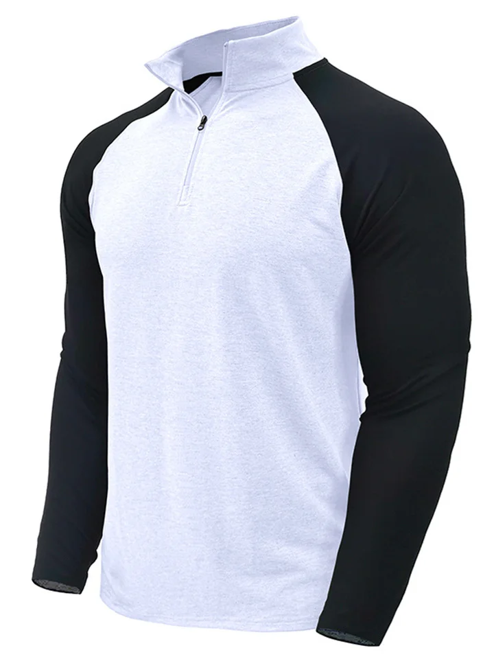 Men's Long Sleeve Zipper High Neck Sweatshirt Fashion Urban Men's Pullover Colorblocked Collar Outdoor Sweatshirt-JRSEE