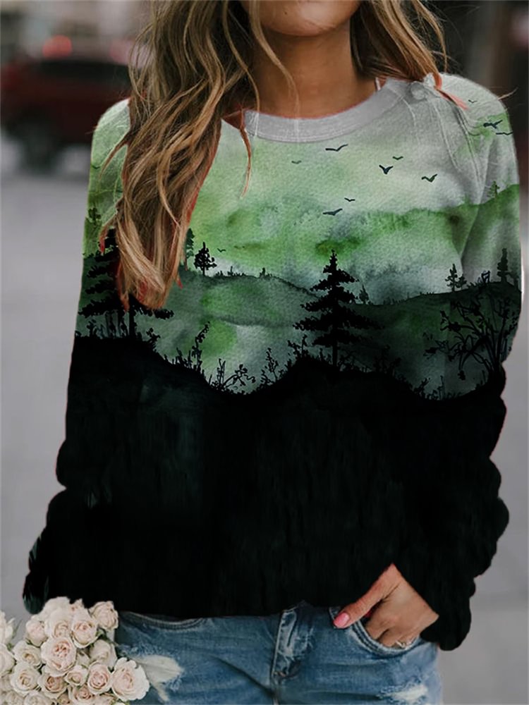 Forest Landscape Watercolor Art Sweatshirt