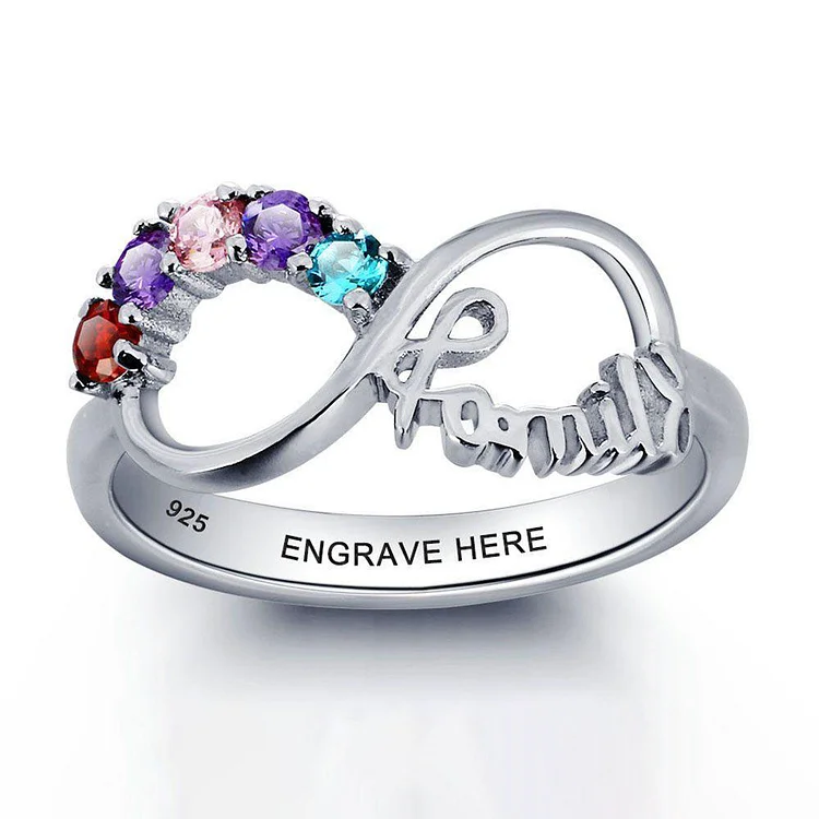 Infinity Mother Ring Peronalized Family Ring with 5 Birthstones Custom Mom Ring Unique Gift For Mother's Day