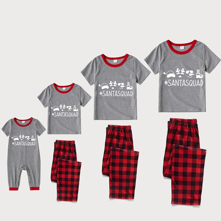 'Santa Squad' Christmas Red Plaids Short Sleeve Family Matching Pajamas Sets