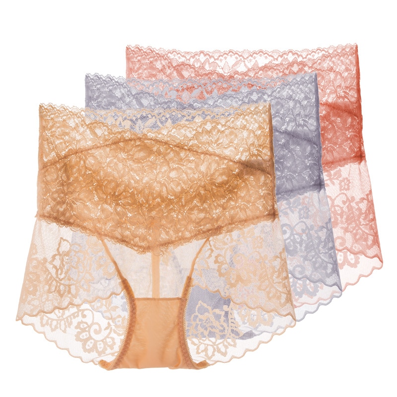 Uaang Waist Sexy Lace Panties Women Seamless Slimming Underwear Mesh Briefs  Soft Cotton Breathable Underpants Female Lingerie