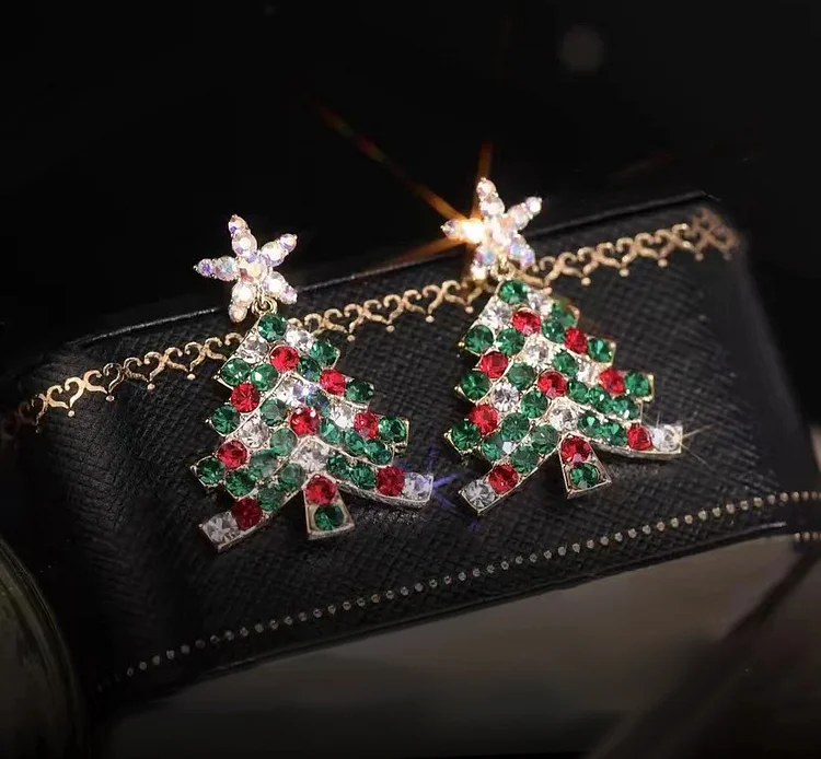 Fashion Sparkling Star Christmas Tree Earrings
