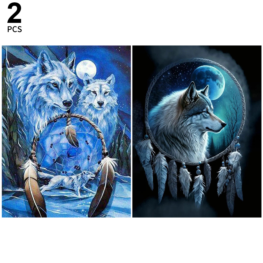 Color Wolf and Dream Catcher 5D Diamond Painting