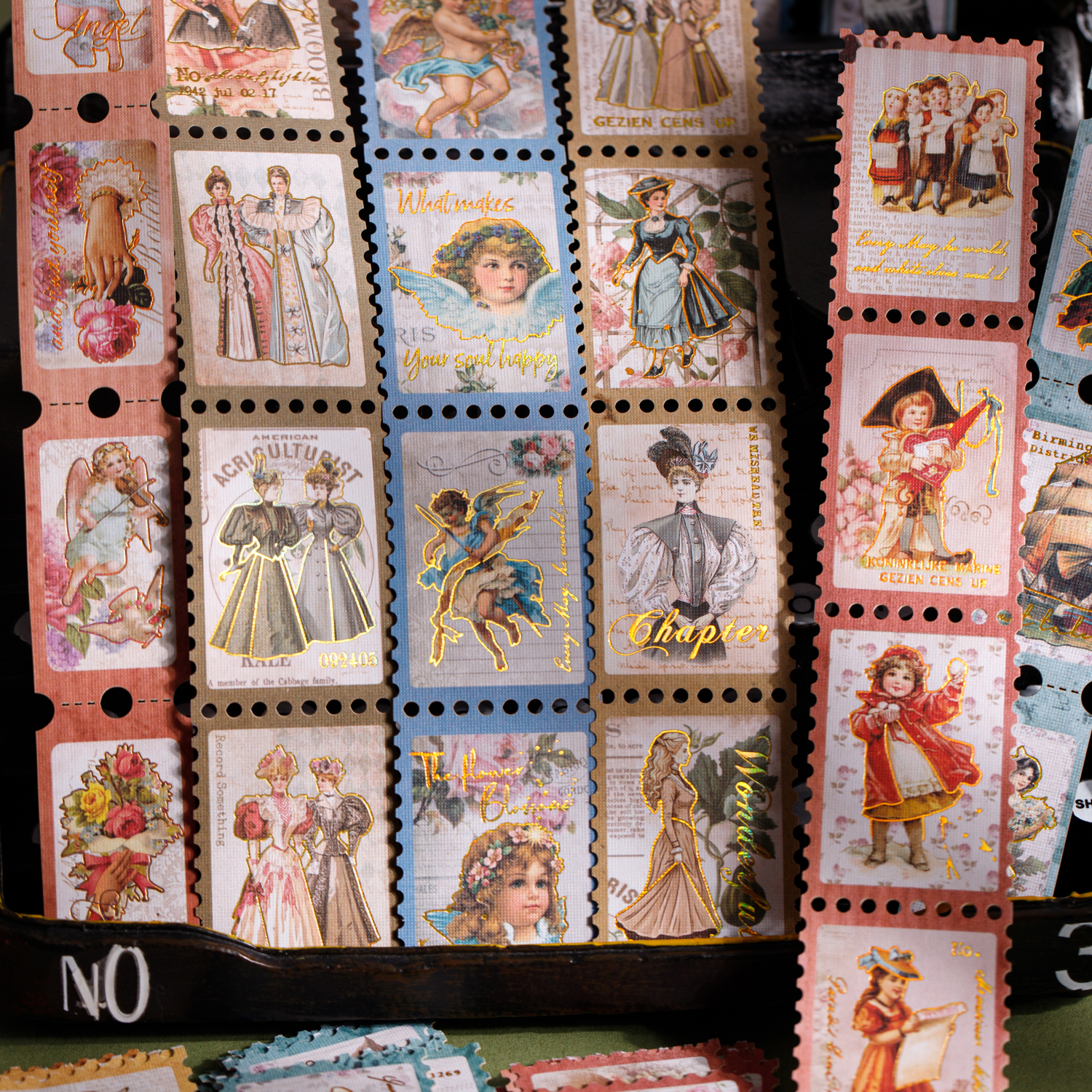 Sticker - Gilded Old Tickets Series Vintage Character Flower Stamp 2.16