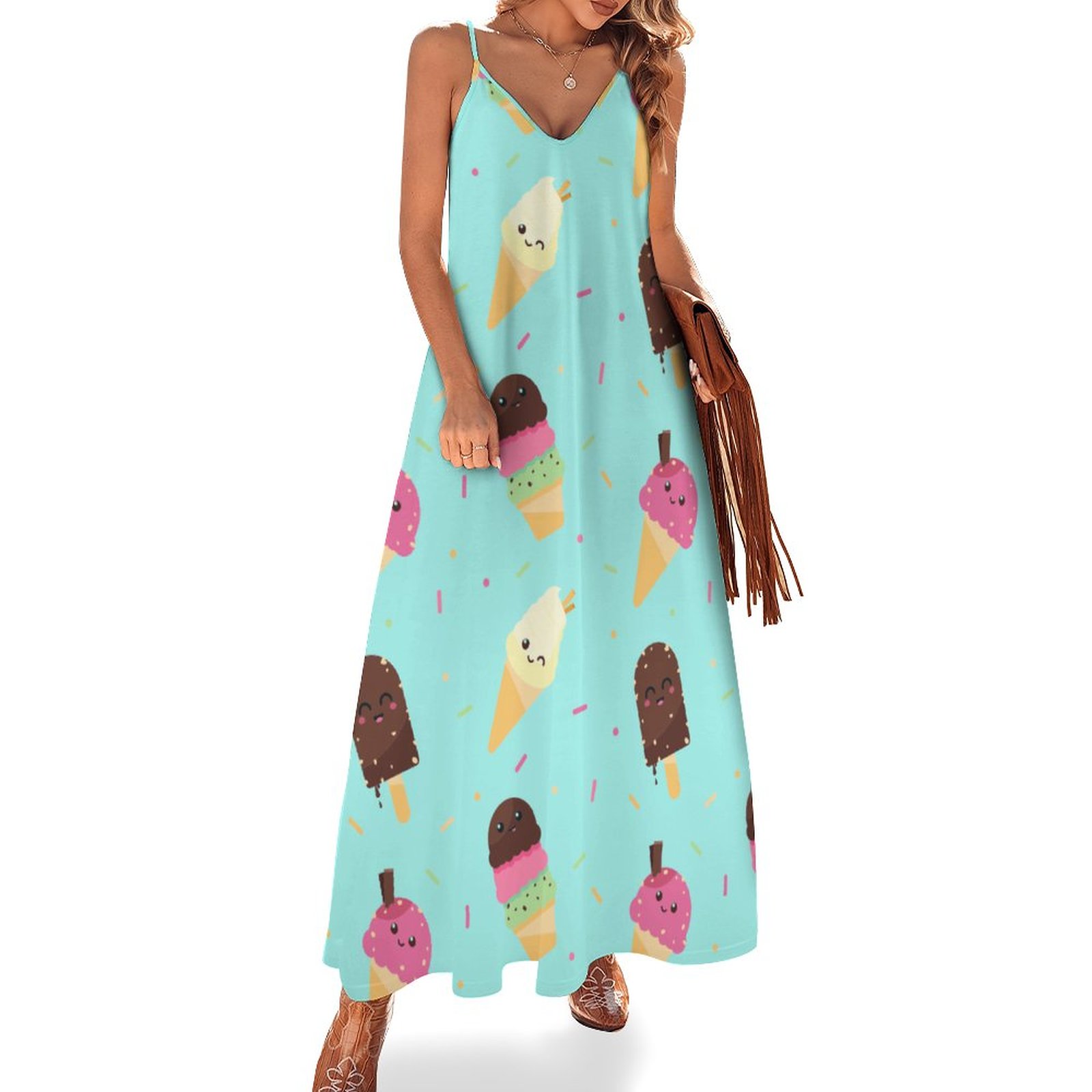 white christmas dresses Retro Stage Sweetheart Neck Fun & Flirty Ice Cream Print Dress main image 0
