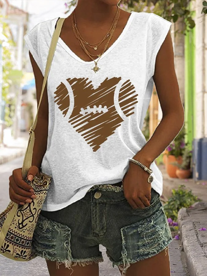 Women's Love Rugby Print V-Neck Sleeveless T-Shirt socialshop