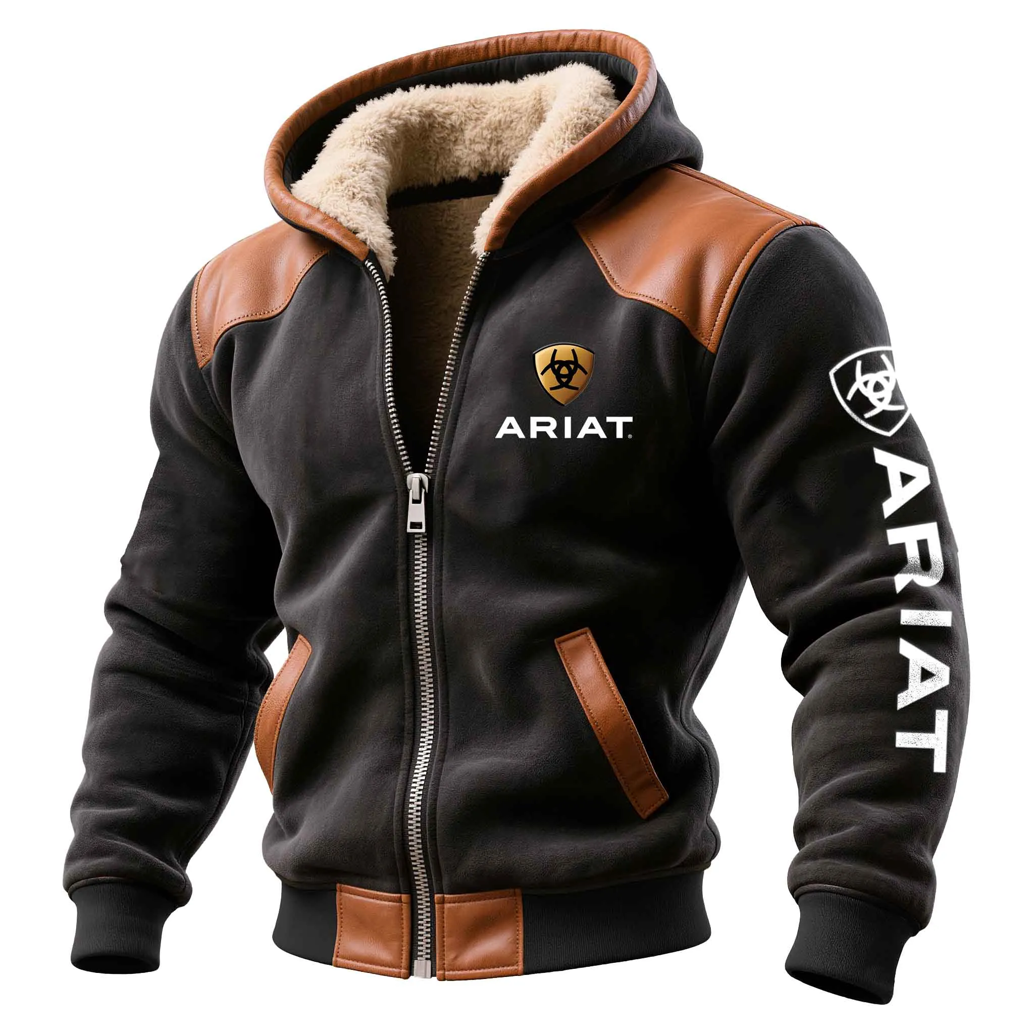 Men's Vintage Western Cowboy Suede Fleece Leather Fur Hooded Jacket