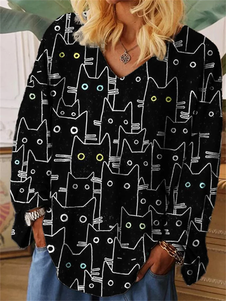 Vefave Lovely Crowded Black Cats Oversize T Shirt