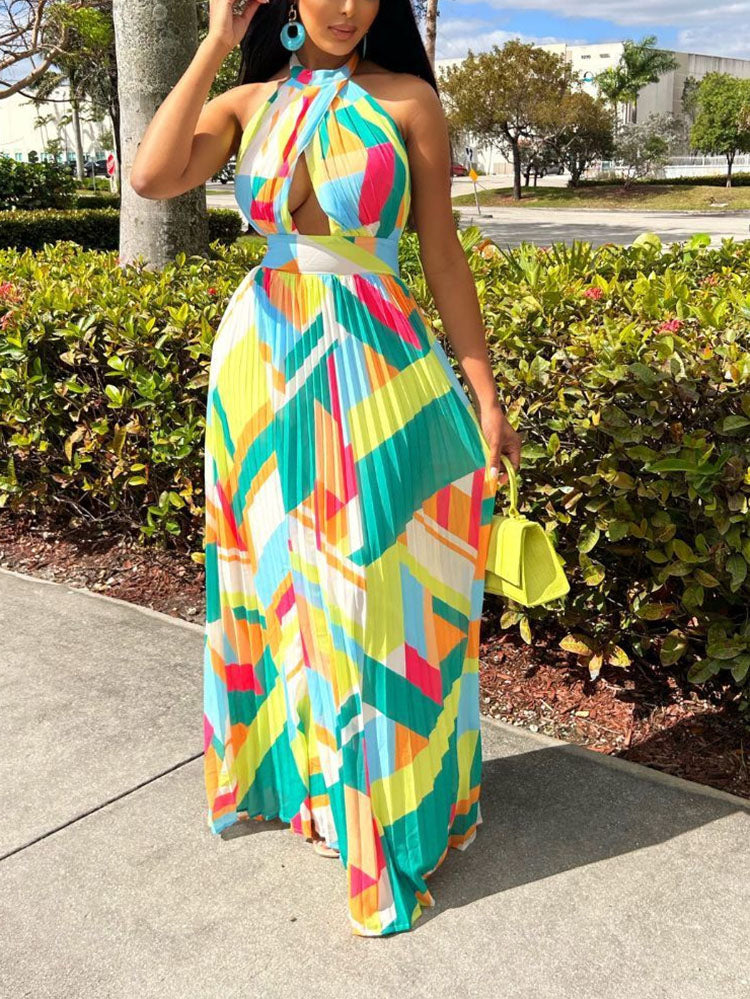 B-YU Halter Pleated Maxi Dress main image 1