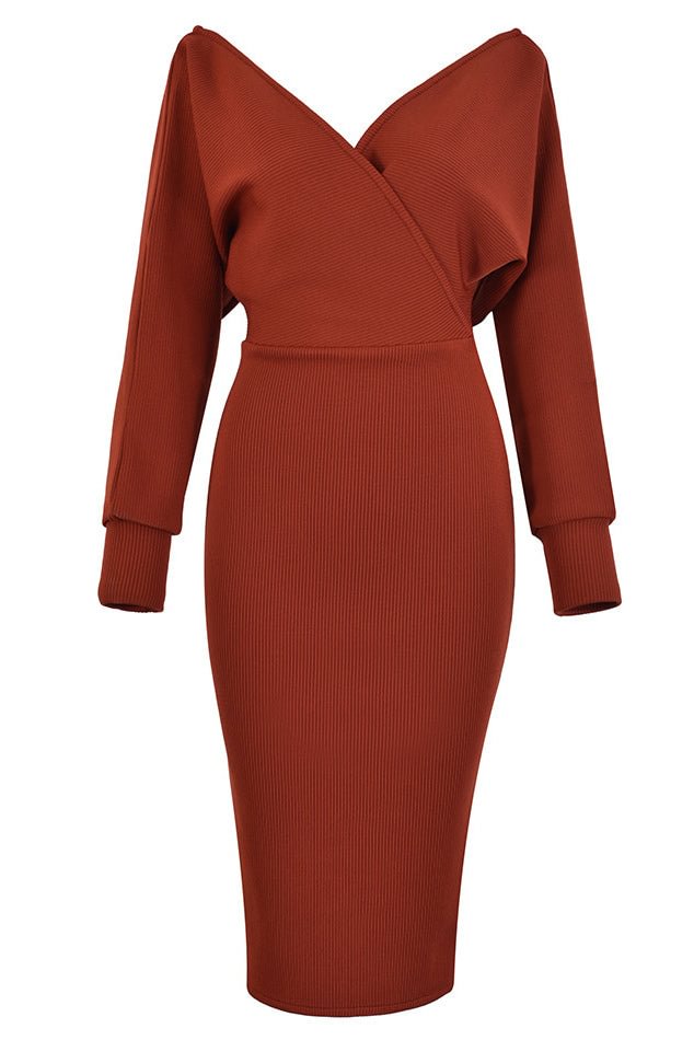 Off Shoulder Plunging Deep V-neck Bandage Dress - Life is Beautiful for You - SheChoic