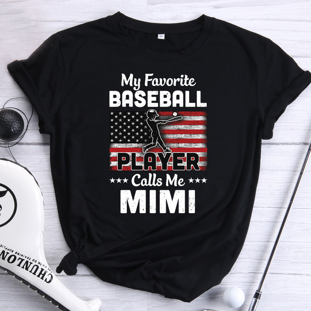My Favorite Baseball Player Calls Me Mimi American Flag T-shirt Tee -06504-Guru-buzz