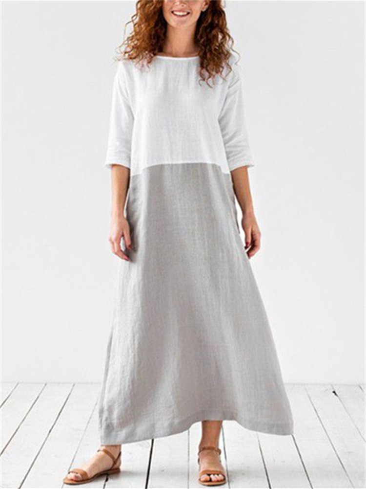 Contrast Color Patchwork A Line Maxi Dress