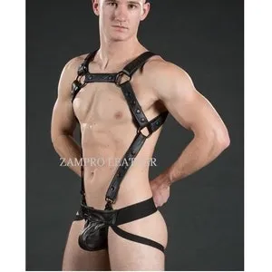 pornhint Pornhint Mens Leather Trojan Hunter Body Harness With Jockstrap Bdsm Men Fetish Hunter Body Harness jockstrap, Gay Adult Bull Dog Harness Jockstrap