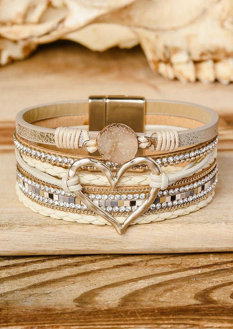 Rhinestone Heart Alloy Magnetic Buckle Bracelet socialshop