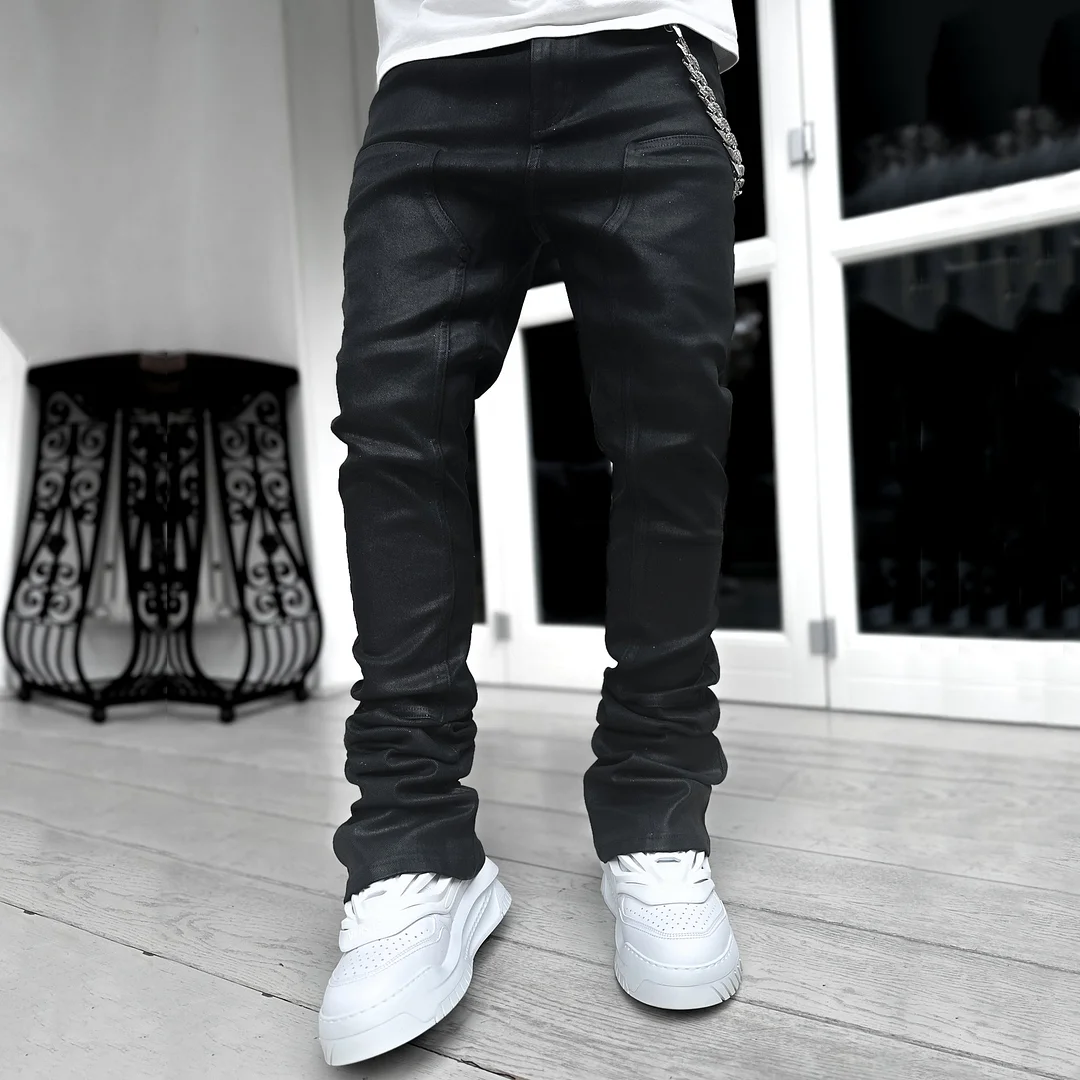 Casual street patchwork denim stacked pants