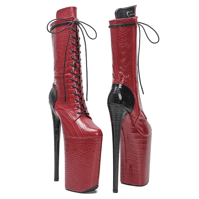 VCshoes 26CM/10inches Snake Patent Exotic Platform Boot Party Shoes Model Nightclub Super High Heel Pole Dance Boot 4B