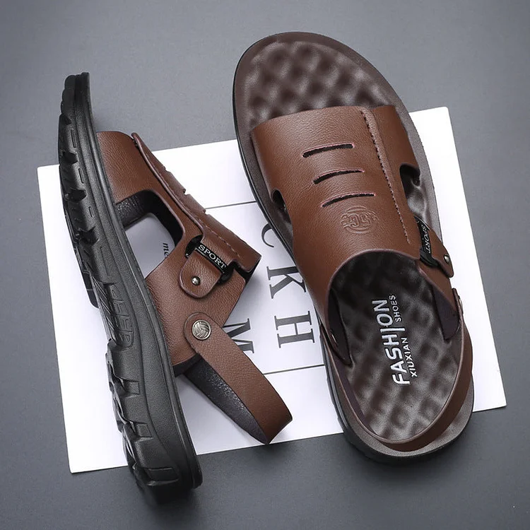 men's summer leather beach sandals