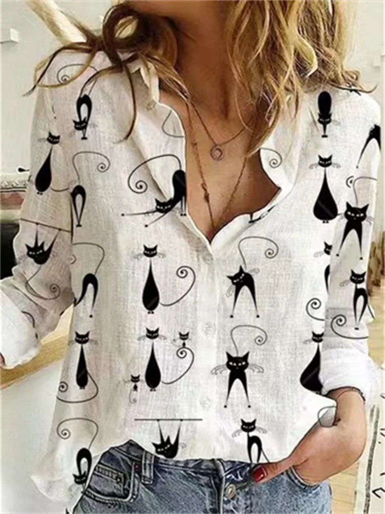 Black Cats Pattern Comfy Blouse