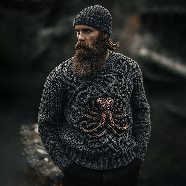 Men's Vintage Cthulu Celtic Cozy Chunky Sweater