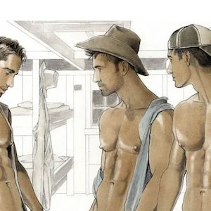 pornhint Pornhint BUNKHOUSE, male, nude, shirtless, fanart, erotic, gay, mature, adult, men, giclee