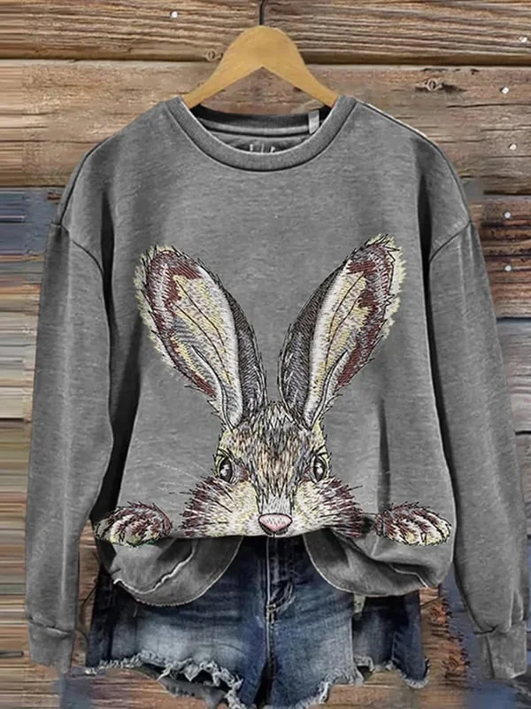 Women's Easter Funny Bunny Print Sweatshirt