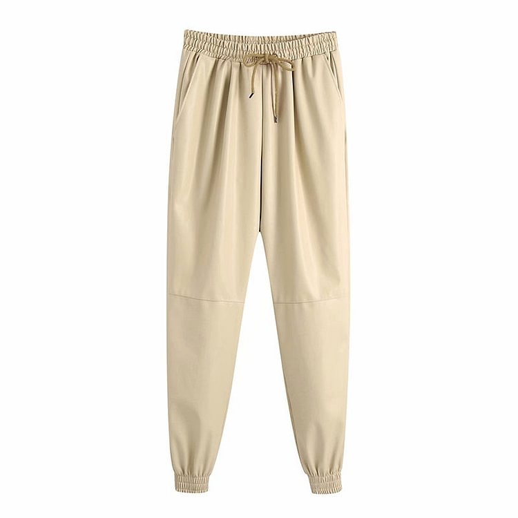 Autumn Winter Women Fashion Black Faux Leather Harem Pants Solid Casual Loose Elastic High Waist jogging Trousers Female - BlackFridayBuys