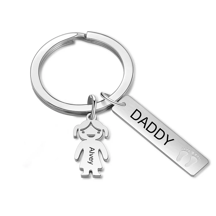 Personalized Keychain with 1 Children Charm Engraved Name for Him