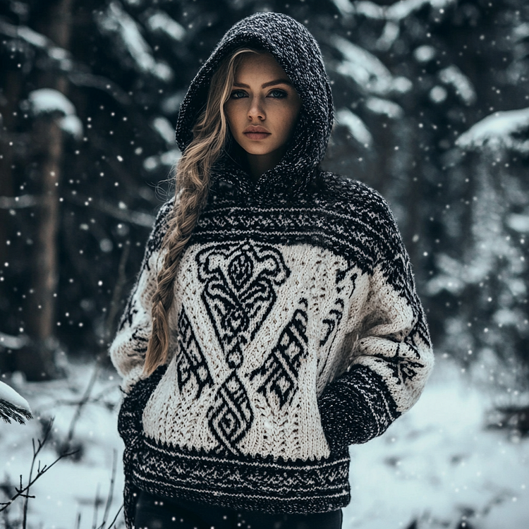 Women's Viking Totem Celtic Knot Hooded Pocket Sweater